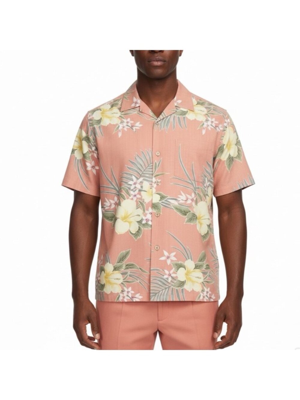 Tommy Bahama Mens Pink Floral 100% Silk Hawaiian Shirt Size L